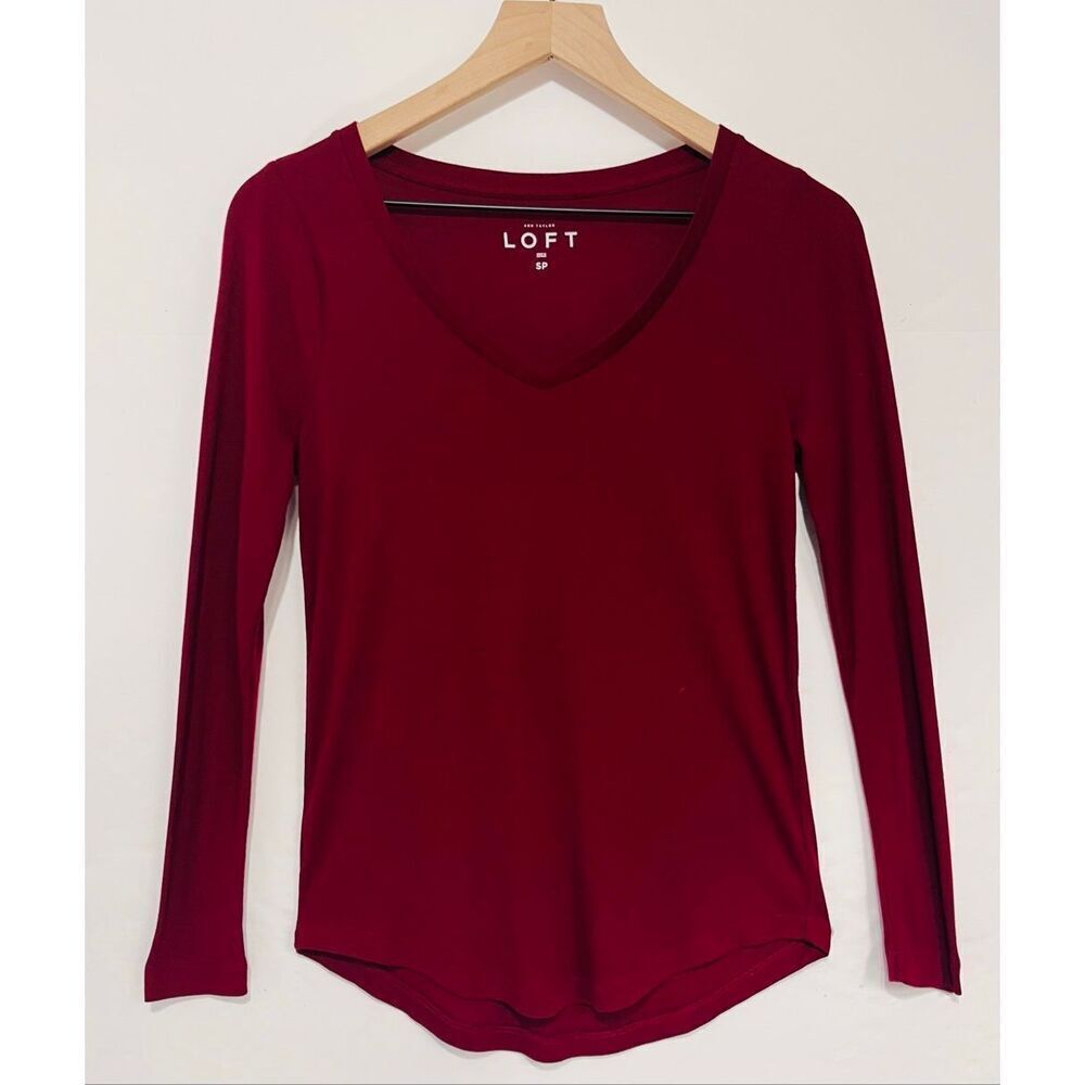 LOFT Burgundy Long Sleeve Tee Size SP